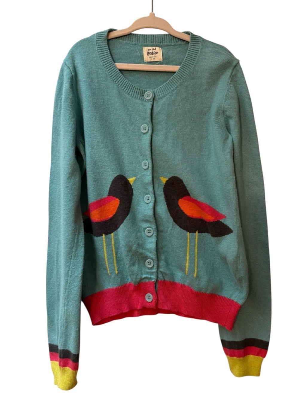 Girls Mini Boden Knit Blue Birds Cardigan
Size: 9-10Y